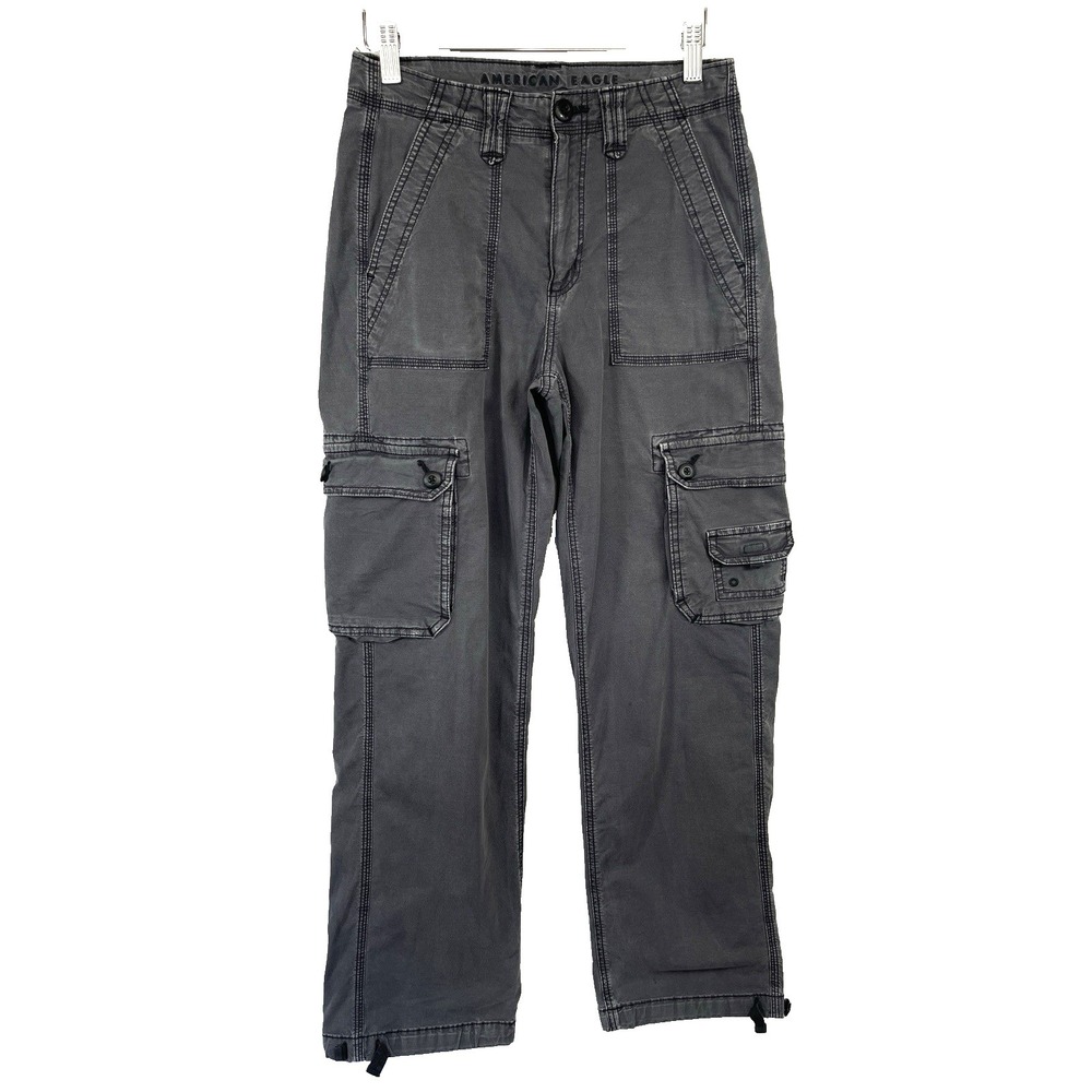 American Eagle Y2K Vintage Style Wide Leg Cargo Baggy Pants 2 Gray Grunge Skater